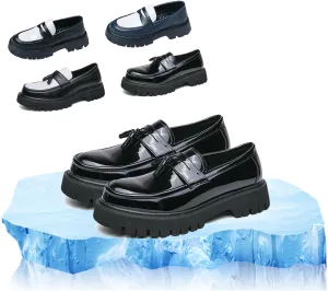 Mens Leather Slip-On Platform Dress Tassels Loafers Non-Slip Low Top Round Toe Chunky Penny Shoes Fashion for Business Casual Dress Prom Party