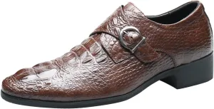 Mens Loafers Casual Dress Leather Buckle Loafers Prom Wedding Fashion Crocodile Skin Texture Moccasins Business Tuxedo Shoes for Men
