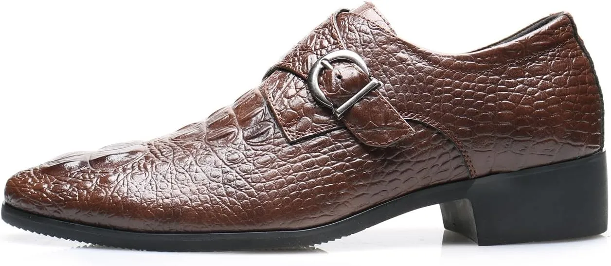 Mens Loafers Casual Dress Leather Buckle Loafers Prom Wedding Fashion Crocodile Skin Texture Moccasins Business Tuxedo Shoes for Men