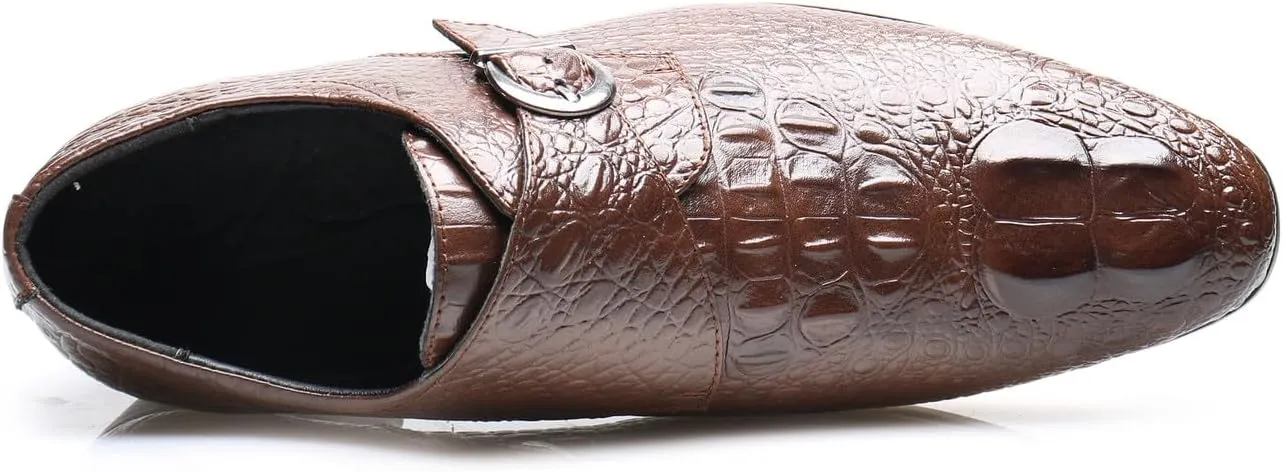 Mens Loafers Casual Dress Leather Buckle Loafers Prom Wedding Fashion Crocodile Skin Texture Moccasins Business Tuxedo Shoes for Men