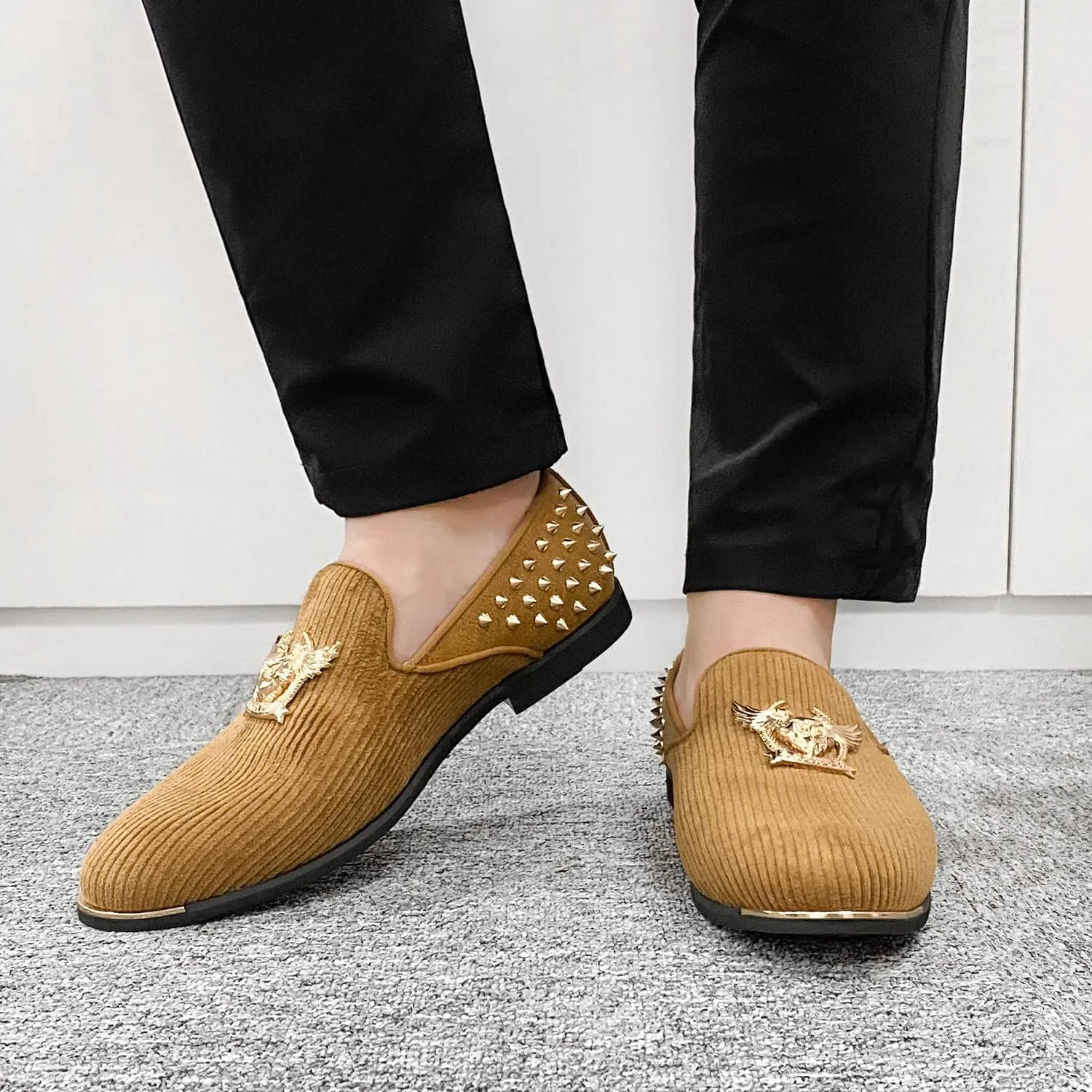 Men's Loafers Vintage Slip on Suede Dress Shoes Velvet Dress Loafers Size 7-13