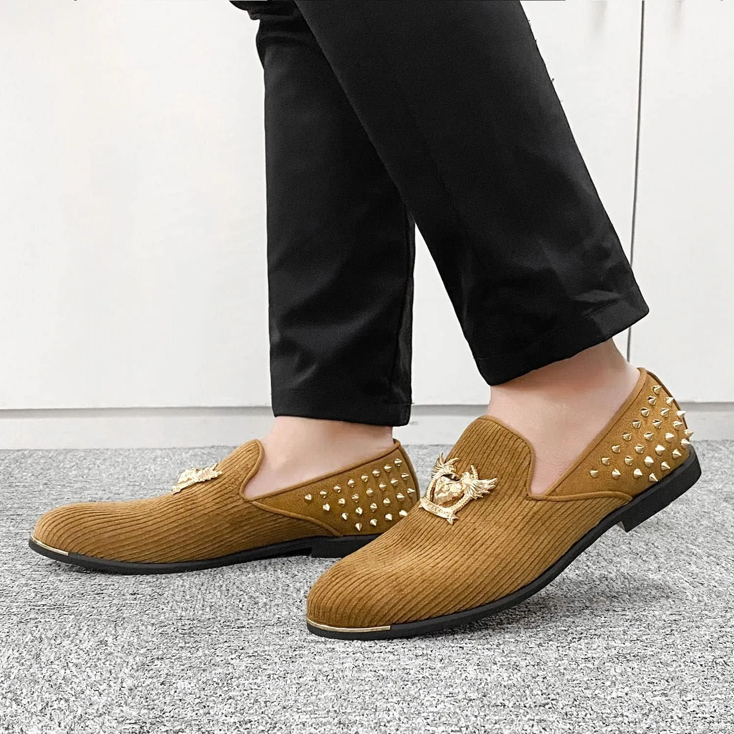 Men's Loafers Vintage Slip on Suede Dress Shoes Velvet Dress Loafers Size 7-13