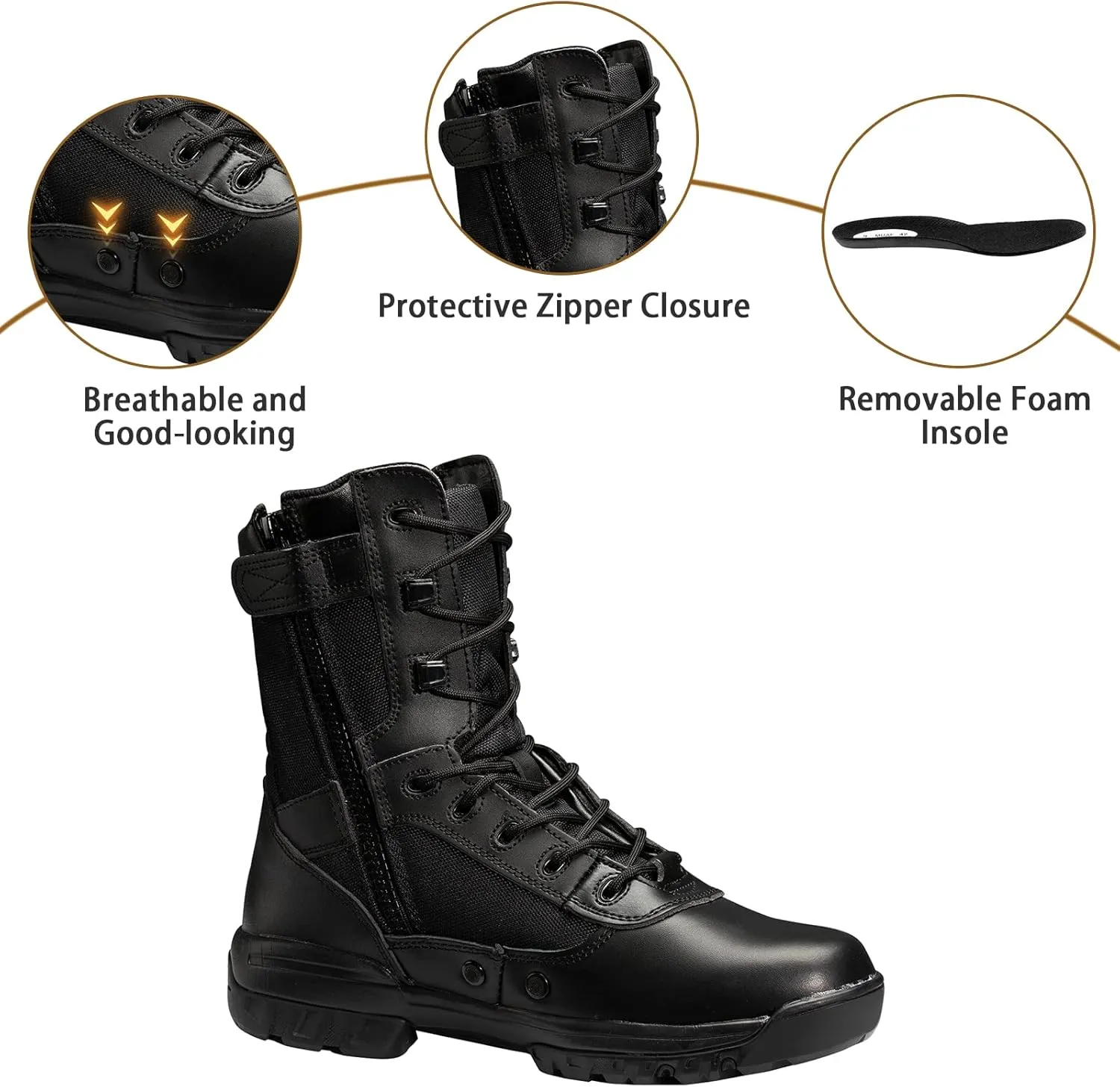 Men's Military Tactical Boots Army Jungle Boots with Zipper