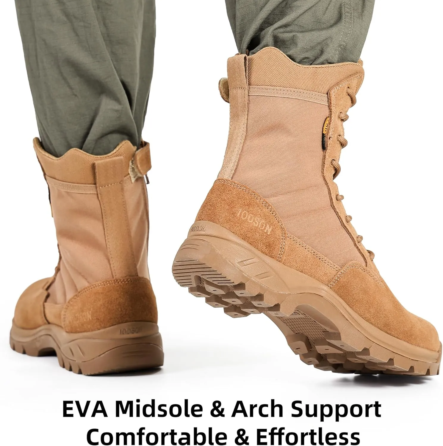 Men's Military Tactical Boots with Side Zipper, Puncture Resistant, Desert Combat, Army Jungle, 8 Inch Lightweight Hiking Boots