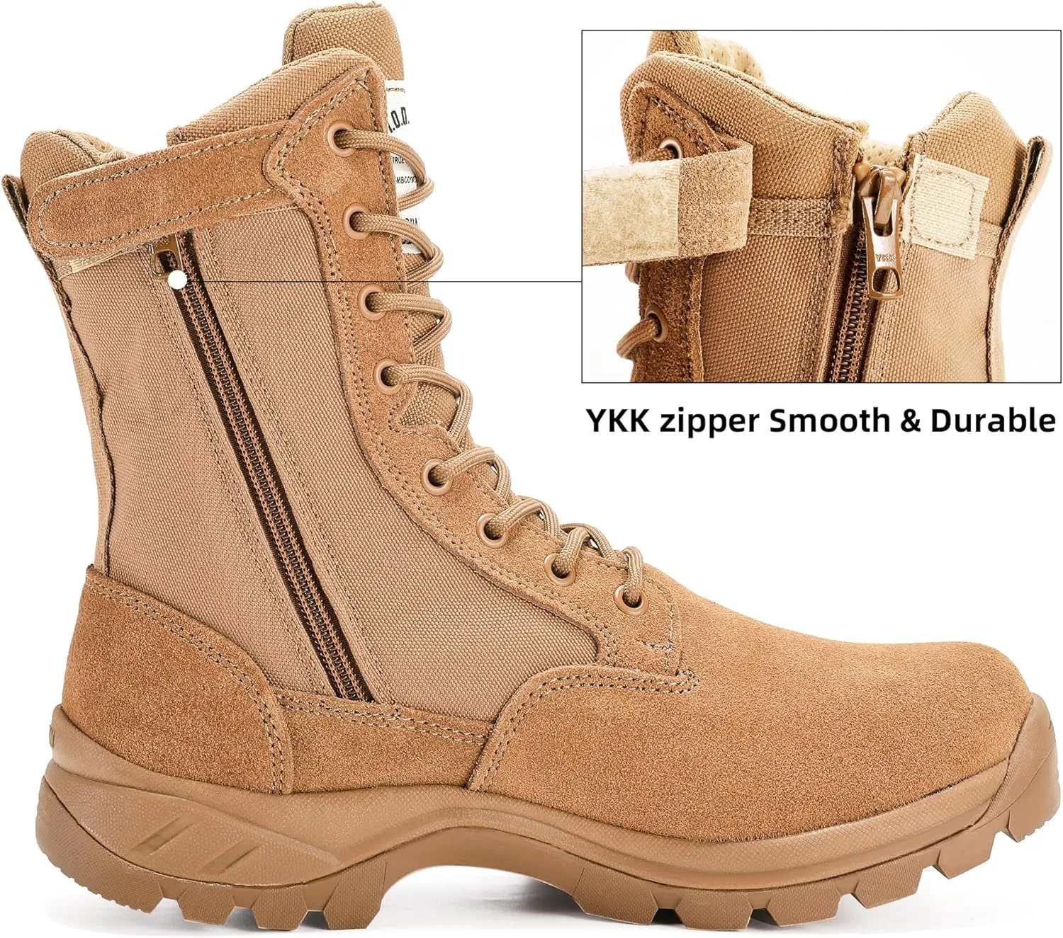 Men's Military Tactical Boots with Side Zipper, Puncture Resistant, Desert Combat, Army Jungle, 8 Inch Lightweight Hiking Boots