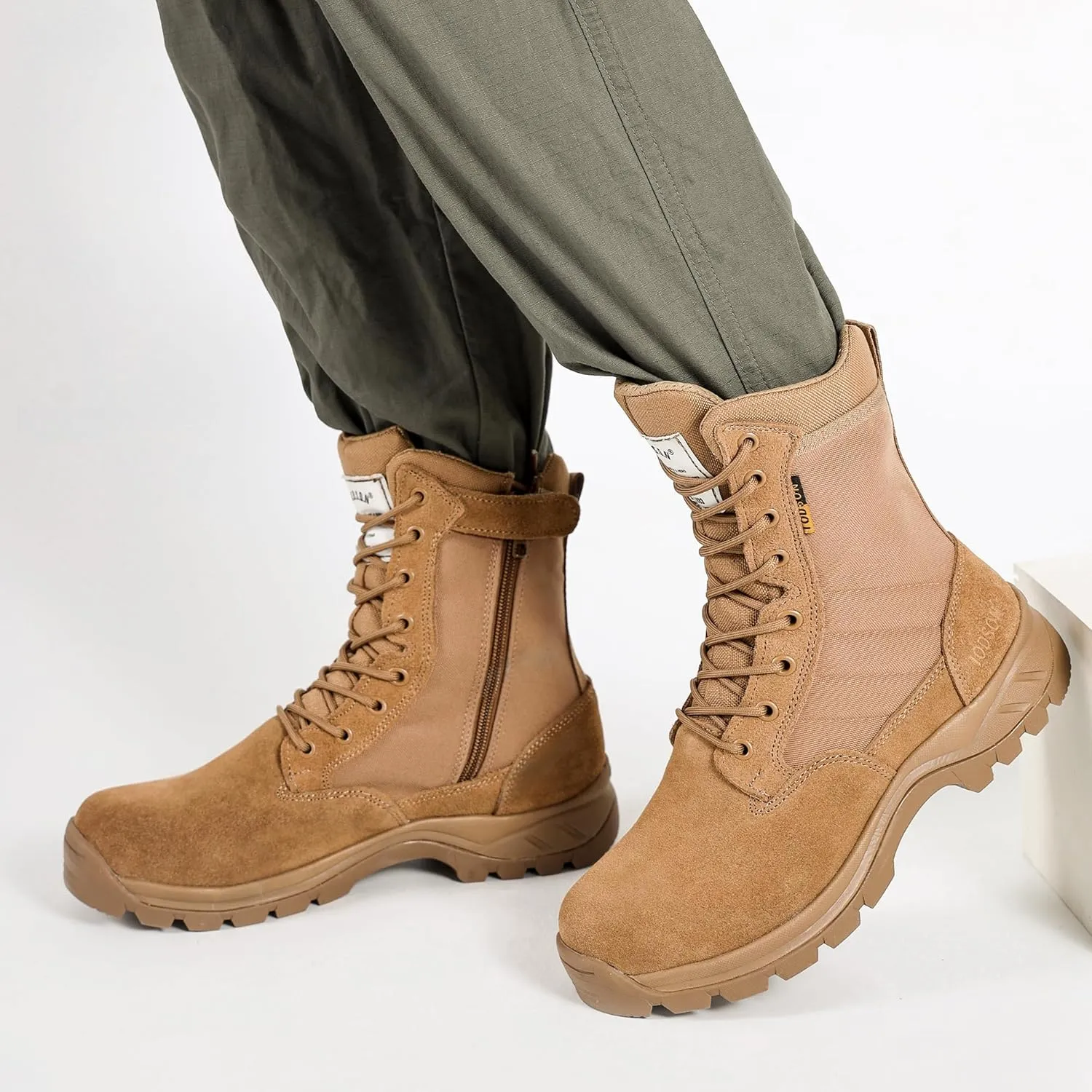 Men's Military Tactical Boots with Side Zipper, Puncture Resistant, Desert Combat, Army Jungle, 8 Inch Lightweight Hiking Boots