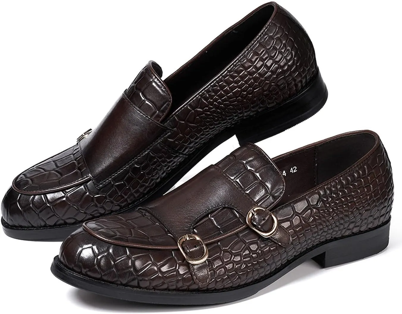 Mens Monk Strap Loafers Formal Dress Shoes Genunie Leather Wingtip Toe Mocasines Business Casual Prom Wedding Suit Shoes Comfortable Fashion Tuxedo Crocodile Embossing Shoes for Men