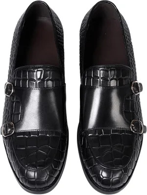 Mens Monk Strap Loafers Formal Dress Shoes Genunie Leather Wingtip Toe Mocasines Business Casual Prom Wedding Suit Shoes Comfortable Fashion Tuxedo Crocodile Embossing Shoes for Men
