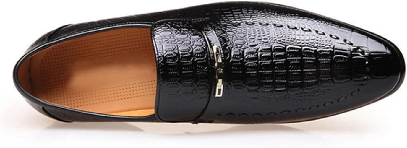 Mens Oxford Shoes Fashion Crocodile Printed Pull-on Pointed-Toe Formal Shoes Business Wedding Dress Shoes for Men