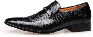 Mens Oxford Shoes Fashion Crocodile Printed Pull-on Pointed-Toe Formal Shoes Business Wedding Dress Shoes for Men