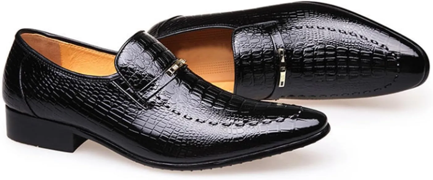 Mens Oxford Shoes Fashion Crocodile Printed Pull-on Pointed-Toe Formal Shoes Business Wedding Dress Shoes for Men