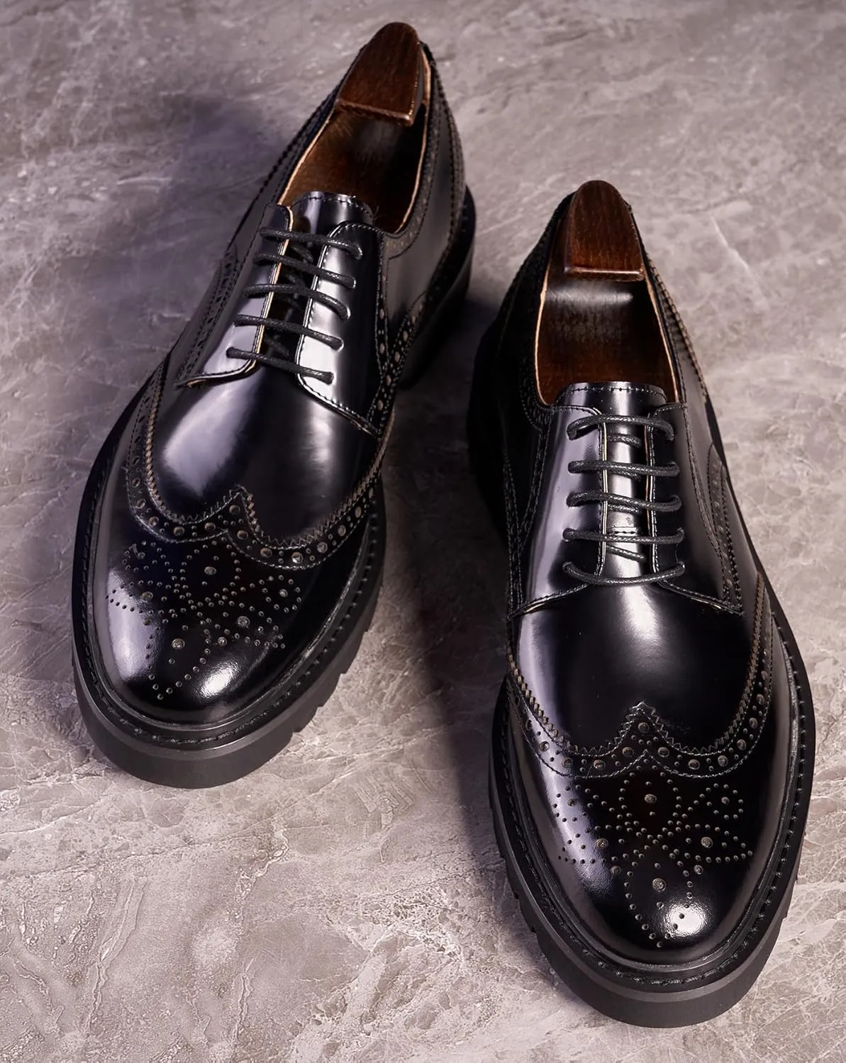 Men's Oxfords Black Formal Dress Leather Handmade Unique Square Toe Brogues Oxford Derby Shoes Casual Business Shoes for Men