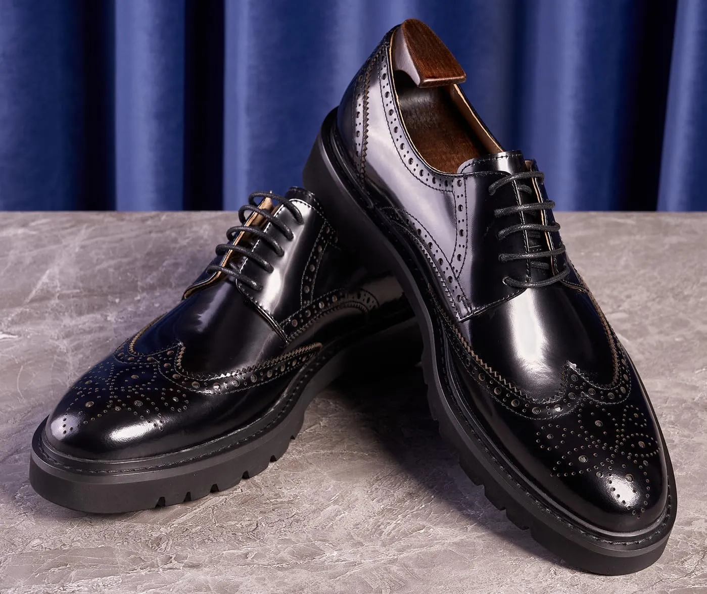Men's Oxfords Black Formal Dress Leather Handmade Unique Square Toe Brogues Oxford Derby Shoes Casual Business Shoes for Men