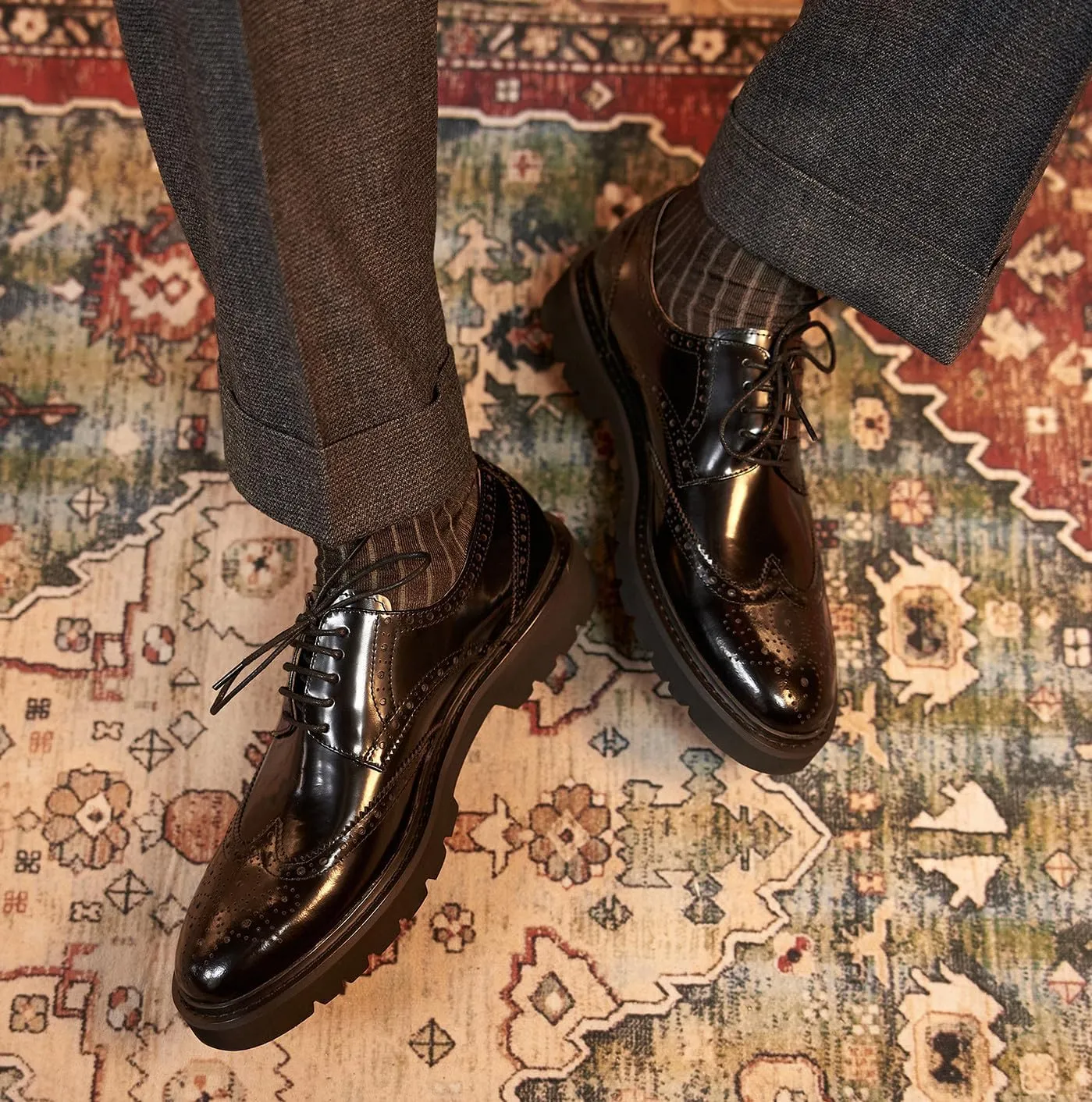 Men's Oxfords Black Formal Dress Leather Handmade Unique Square Toe Brogues Oxford Derby Shoes Casual Business Shoes for Men