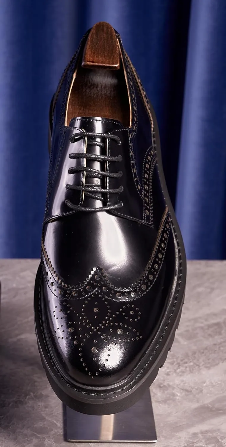 Men's Oxfords Black Formal Dress Leather Handmade Unique Square Toe Brogues Oxford Derby Shoes Casual Business Shoes for Men