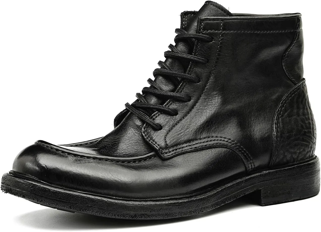 Mens Oxfords Boots Formal Dress Genuine Leather Ankle Boots Fashion Goodyear Handcrafted Lace Up Chelsea Boots Prom Wedding Business Casual Tuxedo Motorcycle Boots for Men