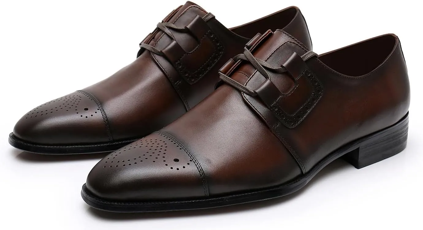 Men's Oxfords Brown Dress Shoes for Men Formal Derby Casual Fashion Classic Lace Up Brogues Wedding Leather Shoes