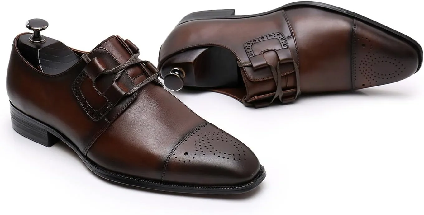 Men's Oxfords Brown Dress Shoes for Men Formal Derby Casual Fashion Classic Lace Up Brogues Wedding Leather Shoes