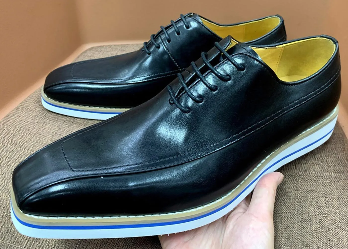 Mens Oxfords Formal Dress Suit Shoes Genunie Leather Wingtip Modern Prom Shoes Men's Fashion Business Casual Luxury Wedding Tuxedo Shoes for Men