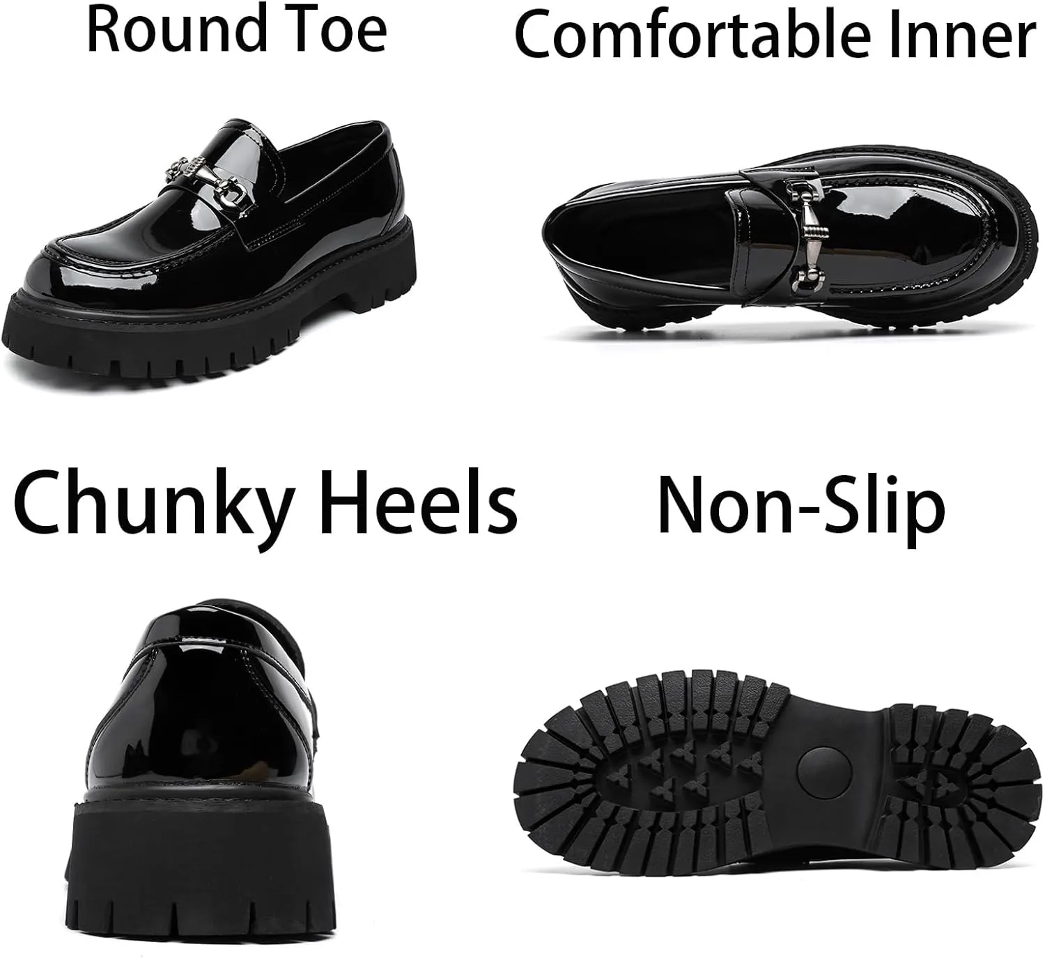 Mens Patent Leather Slip-On Platform Dress Horsebit Loafer Low Heels Round Toe Non-Slip Penny Shoes for Formal Business Wedding