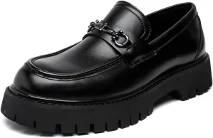 Mens Patent Leather Slip-On Platform Dress Horsebit Loafer Low Heels Round Toe Non-Slip Penny Shoes for Formal Business Wedding