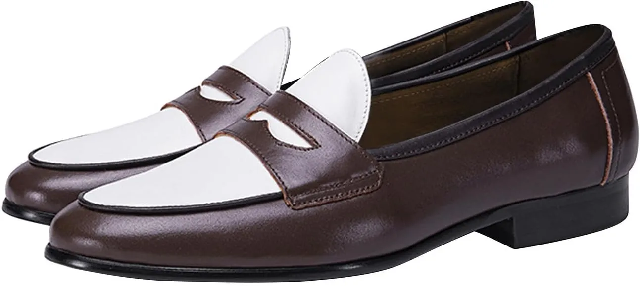 Mens Penny Loafers Slip On Causal Dress Shoes Fashion Modern Genuine Leather Two Tone Suit Shoes Prom Wedding Business MocasinesTuxedo Shoes for Men