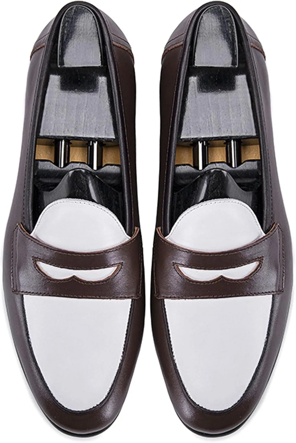Mens Penny Loafers Slip On Causal Dress Shoes Fashion Modern Genuine Leather Two Tone Suit Shoes Prom Wedding Business MocasinesTuxedo Shoes for Men