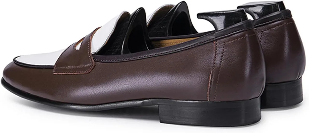 Mens Penny Loafers Slip On Causal Dress Shoes Fashion Modern Genuine Leather Two Tone Suit Shoes Prom Wedding Business MocasinesTuxedo Shoes for Men