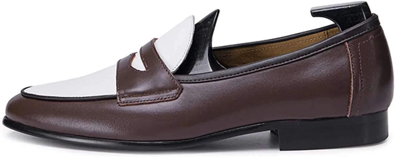 Mens Penny Loafers Slip On Causal Dress Shoes Fashion Modern Genuine Leather Two Tone Suit Shoes Prom Wedding Business MocasinesTuxedo Shoes for Men