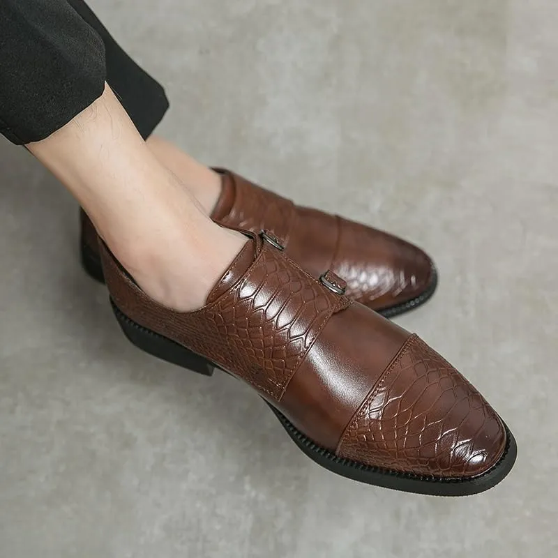 Men's Pointed Toe Loafers Slip On Dress Shoes Classic Fashion Crocodile Pattern Men Moccasins Shoes Luxury Wedding Party Shoes