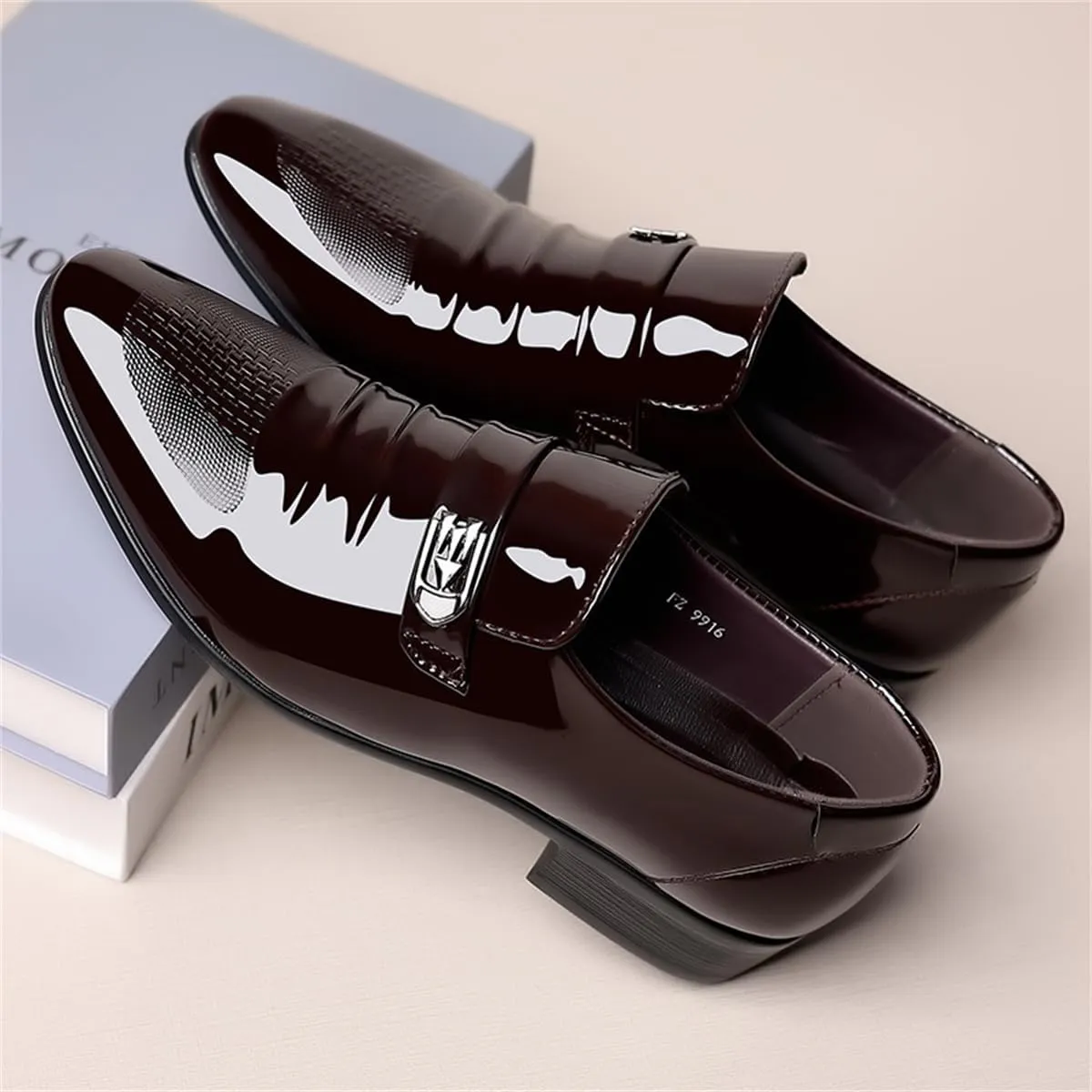 Men's Retro Patent Leather Slip On Dress Shoes Formal Business Oxford Pointed Toe Loafers for Men
