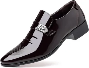Men's Retro Patent Leather Slip On Dress Shoes Formal Business Oxford Pointed Toe Loafers for Men