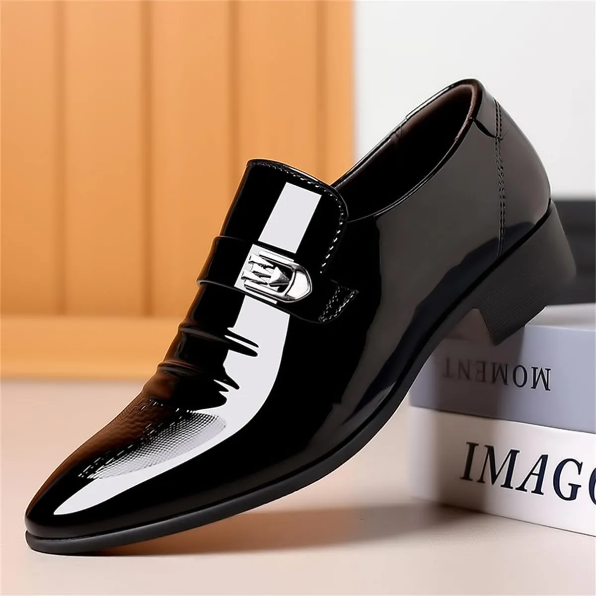 Men's Retro Patent Leather Slip On Dress Shoes Formal Business Oxford Pointed Toe Loafers for Men