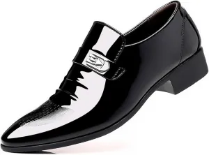 Men's Retro Patent Leather Slip On Dress Shoes Formal Business Oxford Pointed Toe Loafers for Men