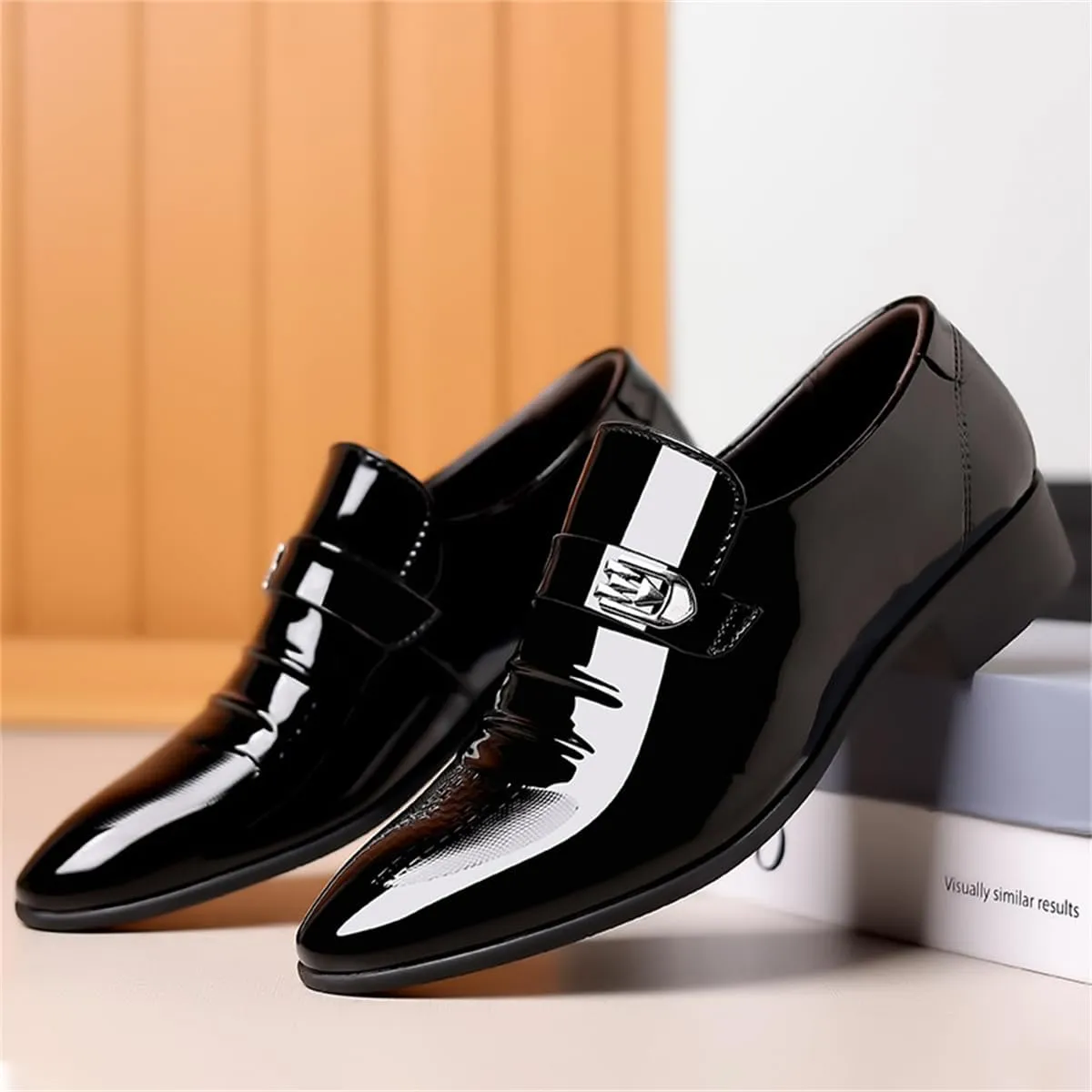 Men's Retro Patent Leather Slip On Dress Shoes Formal Business Oxford Pointed Toe Loafers for Men