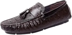Men's Round Toe Loafers with Crocodile Print -Tassel Driving Shoes, Comfortable Flexible Anti-Slip Casual Slip-Ons for Weddings