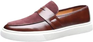 Men's Round Toe Suede Leather Penny Loafers with Chunky Platform and Low Block Heel, Ideal for Office, Business, and Daily Casual Wear