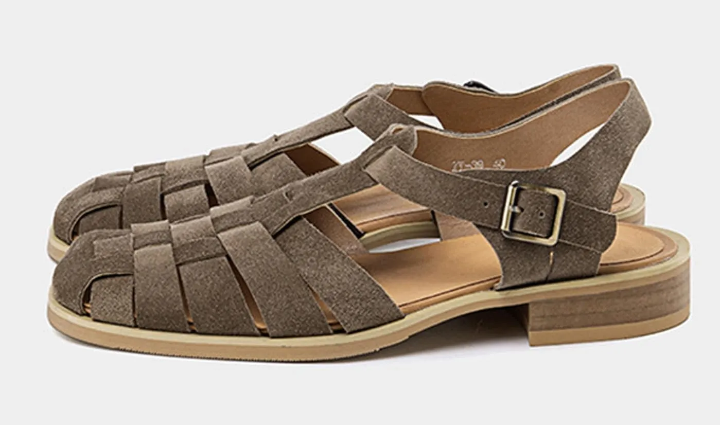 Mens Sandals Black Dress Slippers Handwoven Cowhide Leather Casual Shoes for Men Summer Beach Closed Toe Sandals Stylish Comfortable Non-Slip Shoes