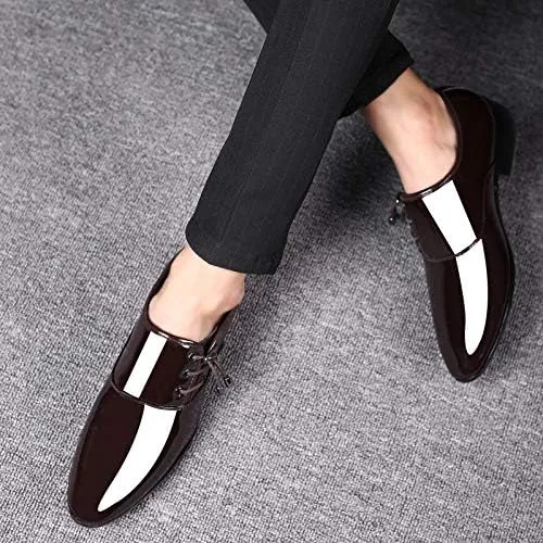 Men's Shiny Patent Leather Slip-Ons Loafers Comfort Mens Business Casual Dress Shoes