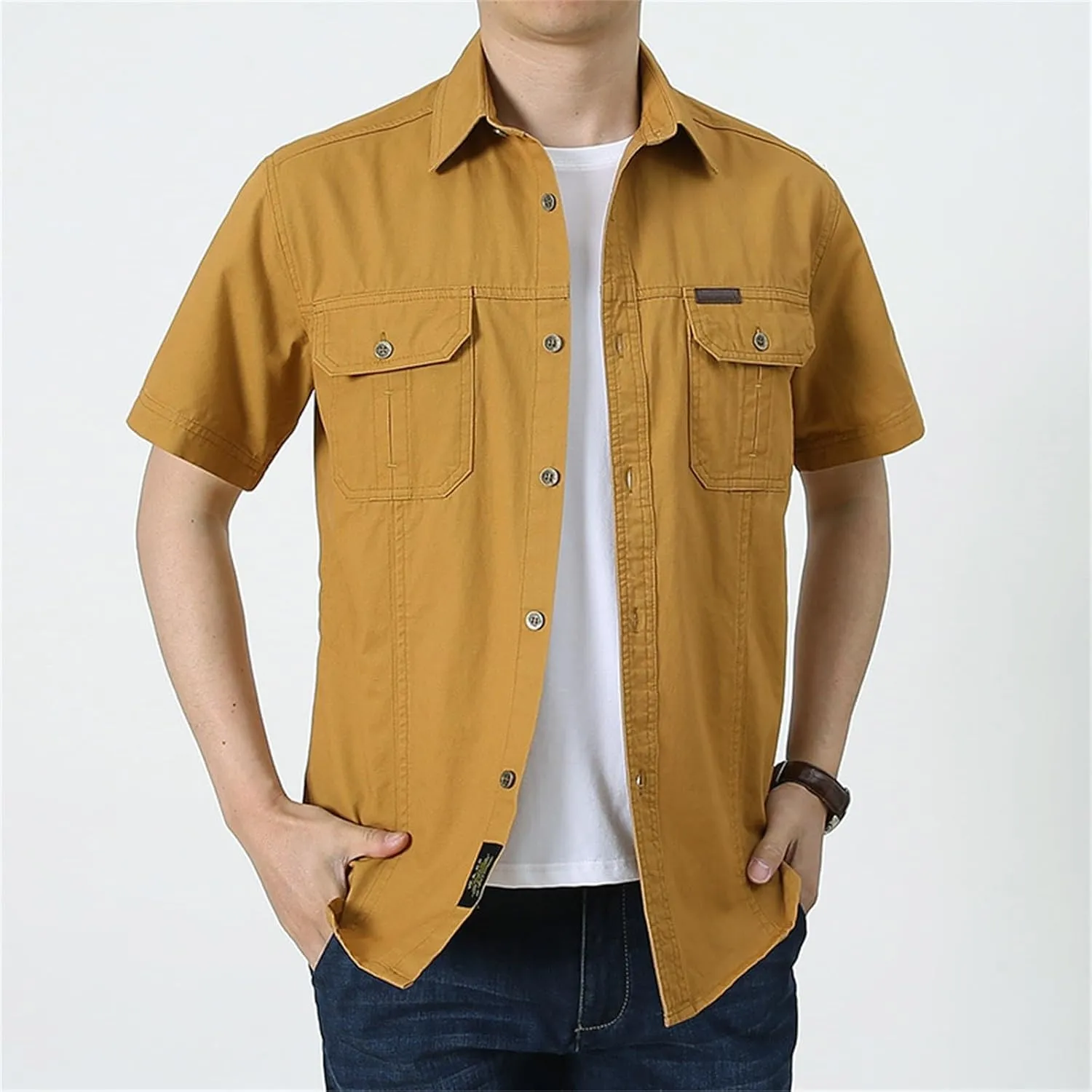 Mens Short Sleeve Dress Shirts Western Button Down Plaid Pearl Snap Cotton Shirt Work Casual Big and Tall Summer Tops
