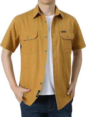 Mens Short Sleeve Dress Shirts Western Button Down Plaid Pearl Snap Cotton Shirt Work Casual Big and Tall Summer Tops