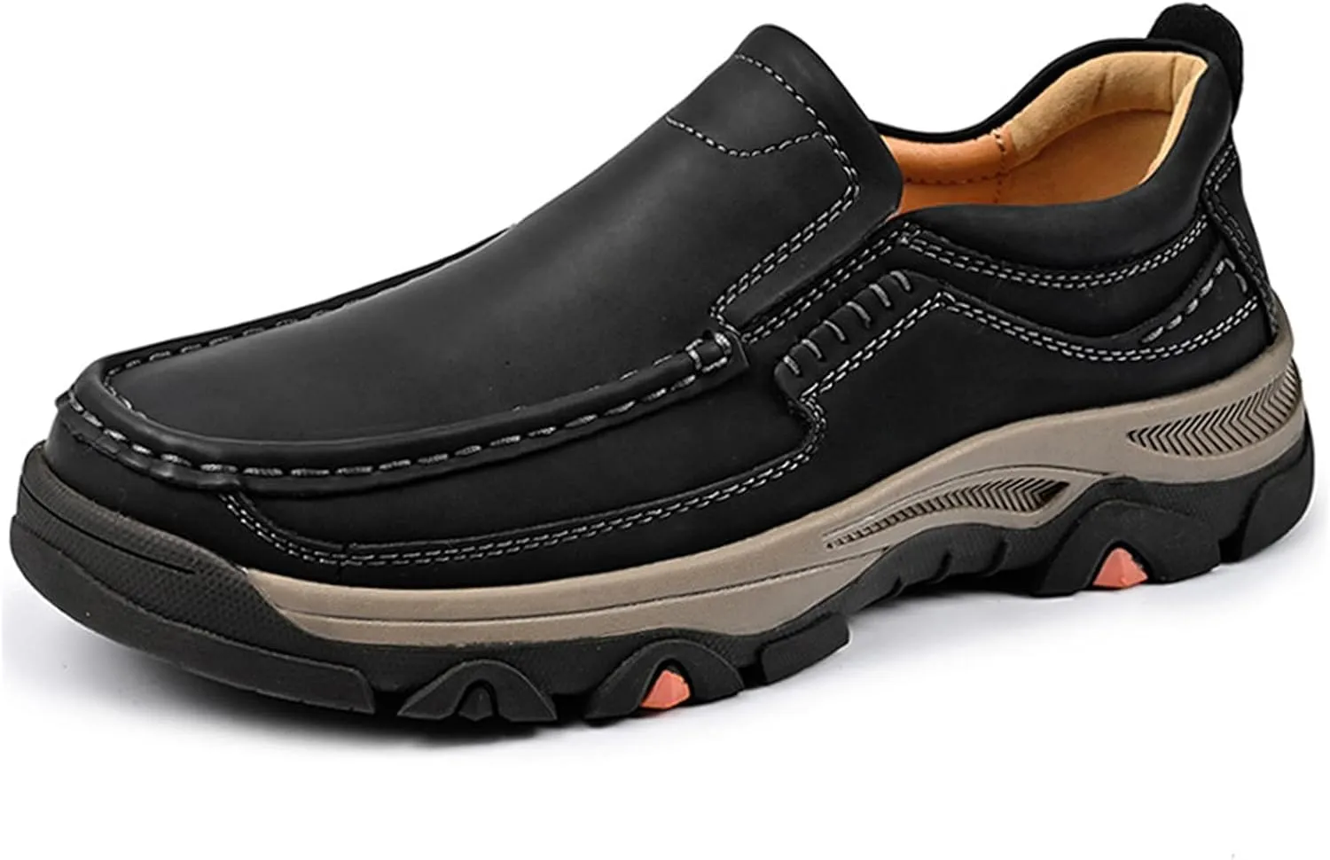 Men's Slip On Leather Shoes, Walking Loafers Lightweight Casual Sneakers, Outdoor Comfortable Hiking Shoes, for Travel, Camping, Running