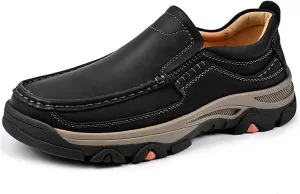 Men's Slip On Leather Shoes, Walking Loafers Lightweight Casual Sneakers, Outdoor Comfortable Hiking Shoes, for Travel, Camping, Running