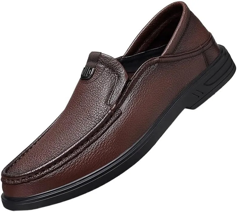Men's Slip On Shoes Shoes Casual Leather Shoes Soft Sole Loafers Men Versatile Round Shoes Wear-Resistant