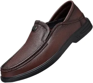 Men's Slip On Shoes Shoes Casual Leather Shoes Soft Sole Loafers Men Versatile Round Shoes Wear-Resistant