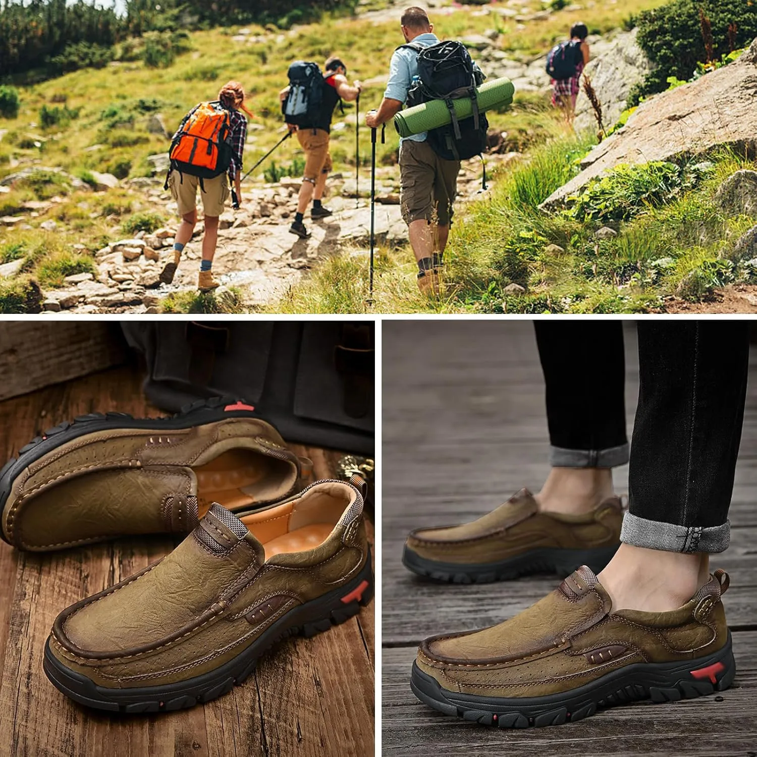 Men's Slip On Waterproof Loafers Leather Walking Boots Mens Slip-On Dress Shoes Slippers for Men Outdoor Trekking Camping Sneakers