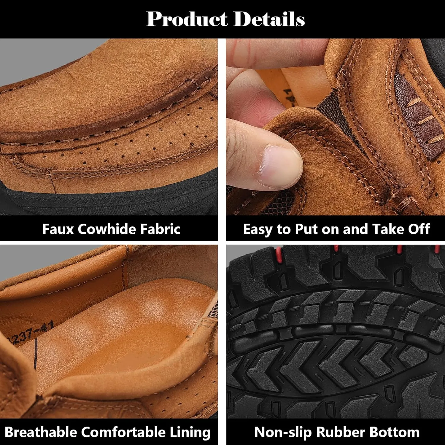 Men's Slip On Waterproof Loafers Leather Walking Boots Mens Slip-On Dress Shoes Slippers for Men Outdoor Trekking Camping Sneakers