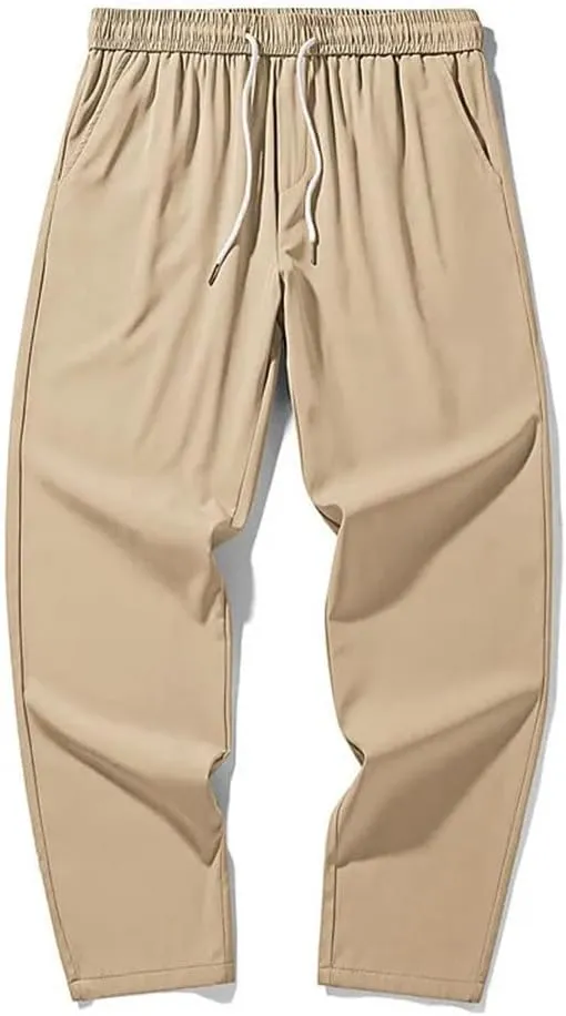 Men's Solid Color Casual Simple Elastic Drawstring Stitching Classic Wide-Leg Trousers