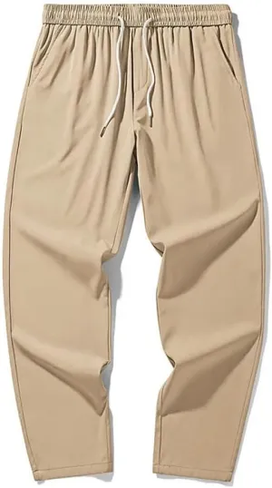 Men's Solid Color Casual Simple Elastic Drawstring Stitching Classic Wide-Leg Trousers