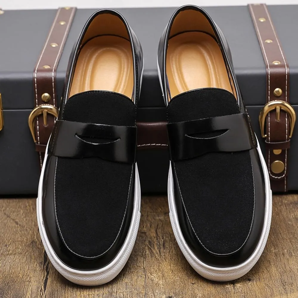 Men's Suede & Patent Leather Loafers - Lightweight Casual Sneakers with Sport Rubber Sole for Business, Office & Travel